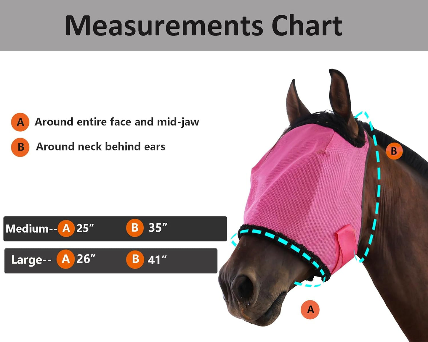 Horse Fly Mask, with UV Protection Horse Fly Mask, Full Face Fine Mesh Coverage Provide Better Vision and Airflow for Horses