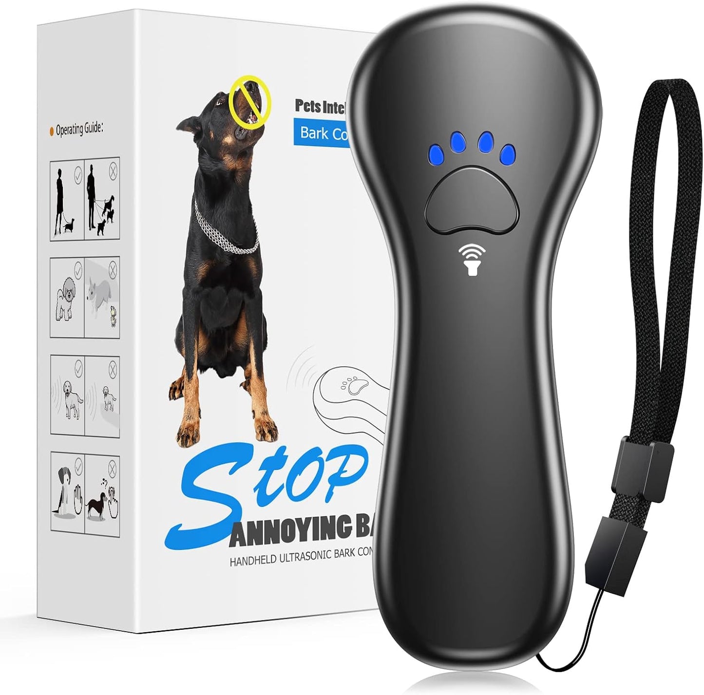 New Anti Barking Device, Dog Barking Control Devices,Rechargeable Ultrasonic Dog Bark Deterrent up to 16.4 Ft Effective Control Range Safe for Human & Dogs Portable Indoor & Outdoor(Black)