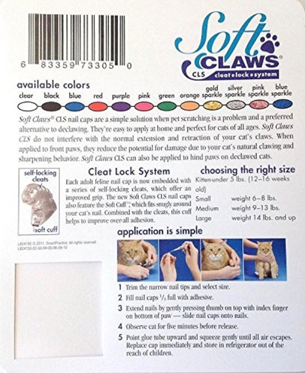 Soft Claws Nail Caps for Cats with Cleat Lock System - 40-Pack Cat Claw Caps for 4-6 Weeks of Protection - Long-Lasting Cat Scratch Deterrent for Furniture - Silver Sparkle, Medium