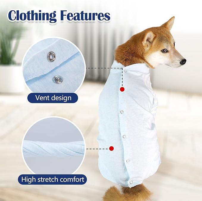 Dog Recovery Suit, Abdominal Wound After Surgery Wear, Anti Licking Bodysuit with Snaps, E-Collar & Cone Alternatives, Long Sleeve Dog Spay Surgical Onesie Prevent Shedding(3XL, Blue)
