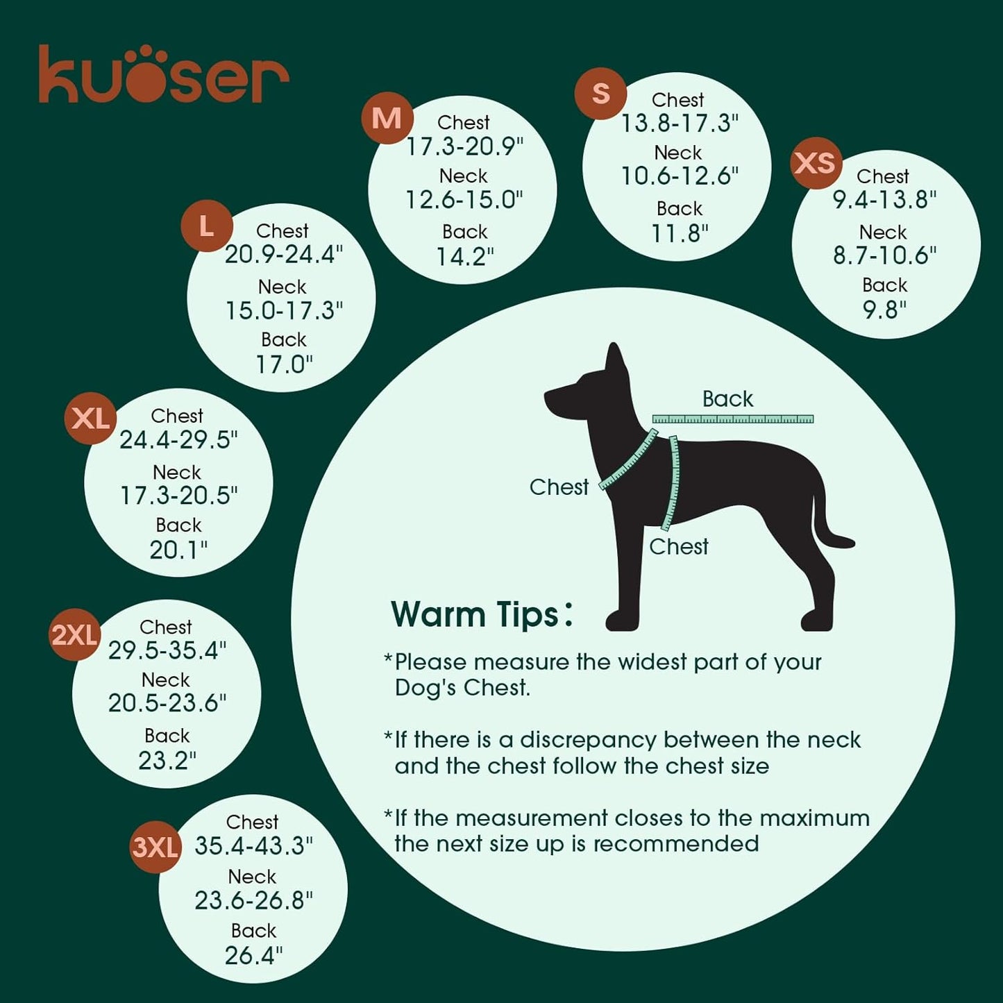 Kuoser Warm Dog Coat, Waterproof Dog Jacket for Extra Large Dogs, Adjustable Durable XL Doggie Winter Coat Reversible Cozy Puppy Cold Weather Apparel from Small to Large Breed, RoyalBlue XL