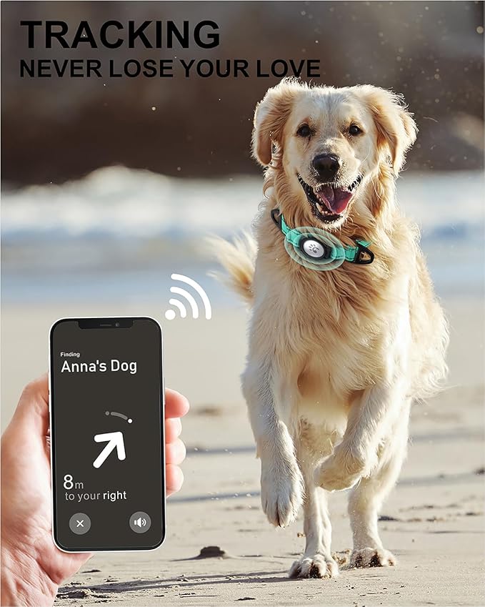 TagME Airtag Dog Collar,Waterproof Reflective Pet Collar with Airtag Holder,Soft Padded and Double D-Rings for Extra Large Dogs,Turquoise