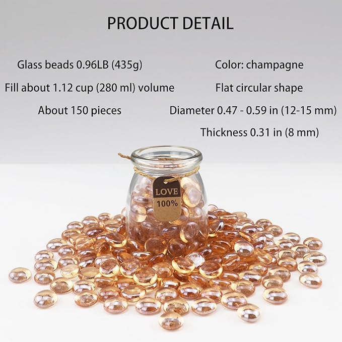 0.96LB Glass Beads Vase Filler Aquarium Gravel Decor Flat Glass Marbles Gems Pebbles Fish Tank Rocks Home Decorative Art Craft - Champagne