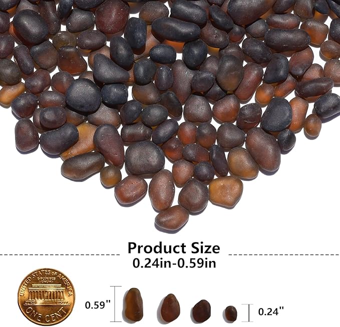 Sea Glass Stones - 0.9LB Brown Frosted Glass Pebbles Gemstones - Perfect for Aquarium Rocks, Fish Tank Gravel, Vase Fillers, DIY Crafts, and Home Decor