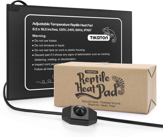 Tikaton Reptile Heat Pad - Adjustable Temperature Under Tank Heater for 10-20gal/30-40gal Tank, Terrarium Heat Mat for Turtle/Snake/Lizard/Frog/Spider/Plant Box