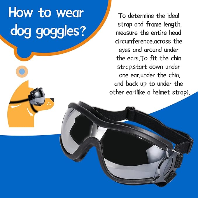 NVTED Dog Sunglasses/Goggles, UV/Wind/Dust/Fog Protection Pet Glasses Eye Wear with Adjustable Strap for Medium or Large Dog (Pack of 1)