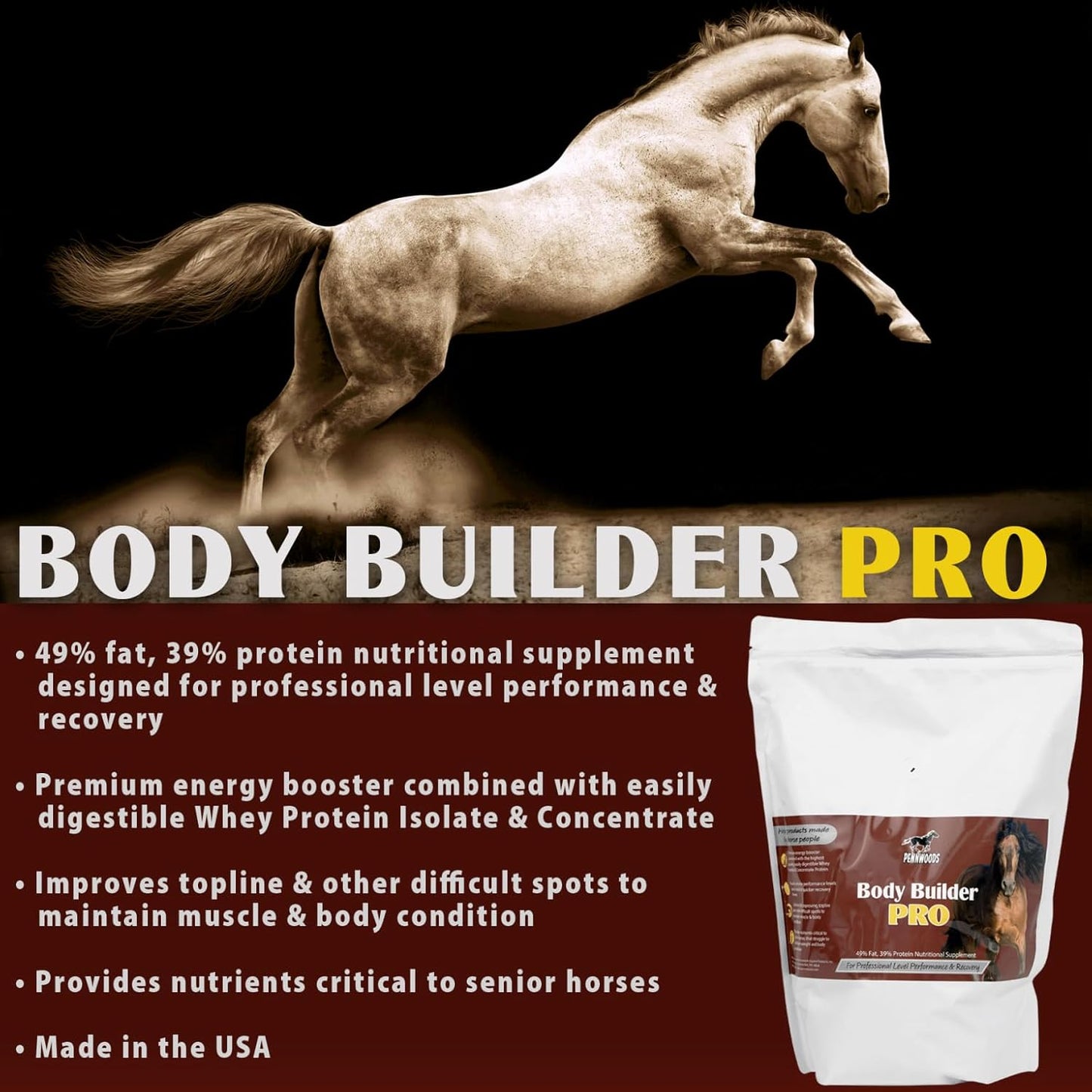 Body Builder Pro, Horse Weight Gain Supplement, Premium High Fat Energy Booster, with Whey Isolate and Concentrate Protein, 4lb Bag