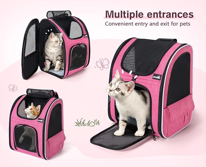 Pecute Cat Backpack Carrier, Expandable Cat Carrier Backpack with Breathable Mesh, Pet Carrier Backpack for Cats Small Dogs Puppies, Dog Backpack Carrier Great for Travel Hiking Camping Outdoor