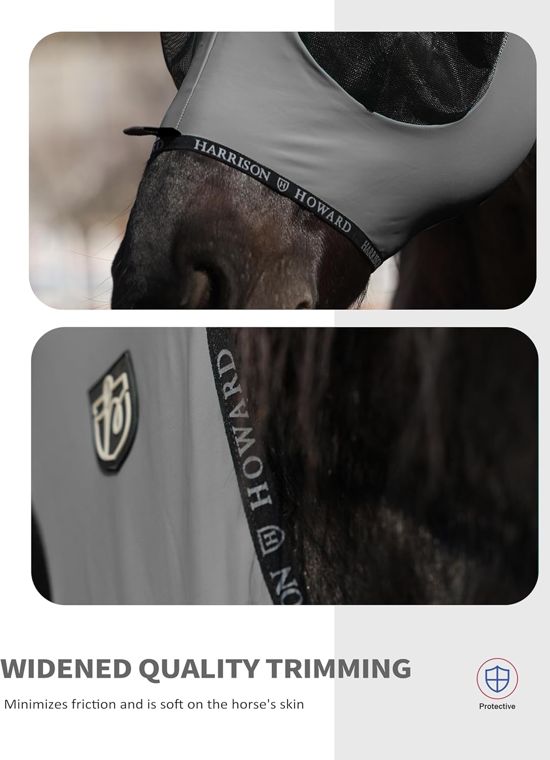 Harrison Howard Horse Fly Mask with Forelock Opening Stretch Breathable and Comfortable for Horses UV -Protection Grey M