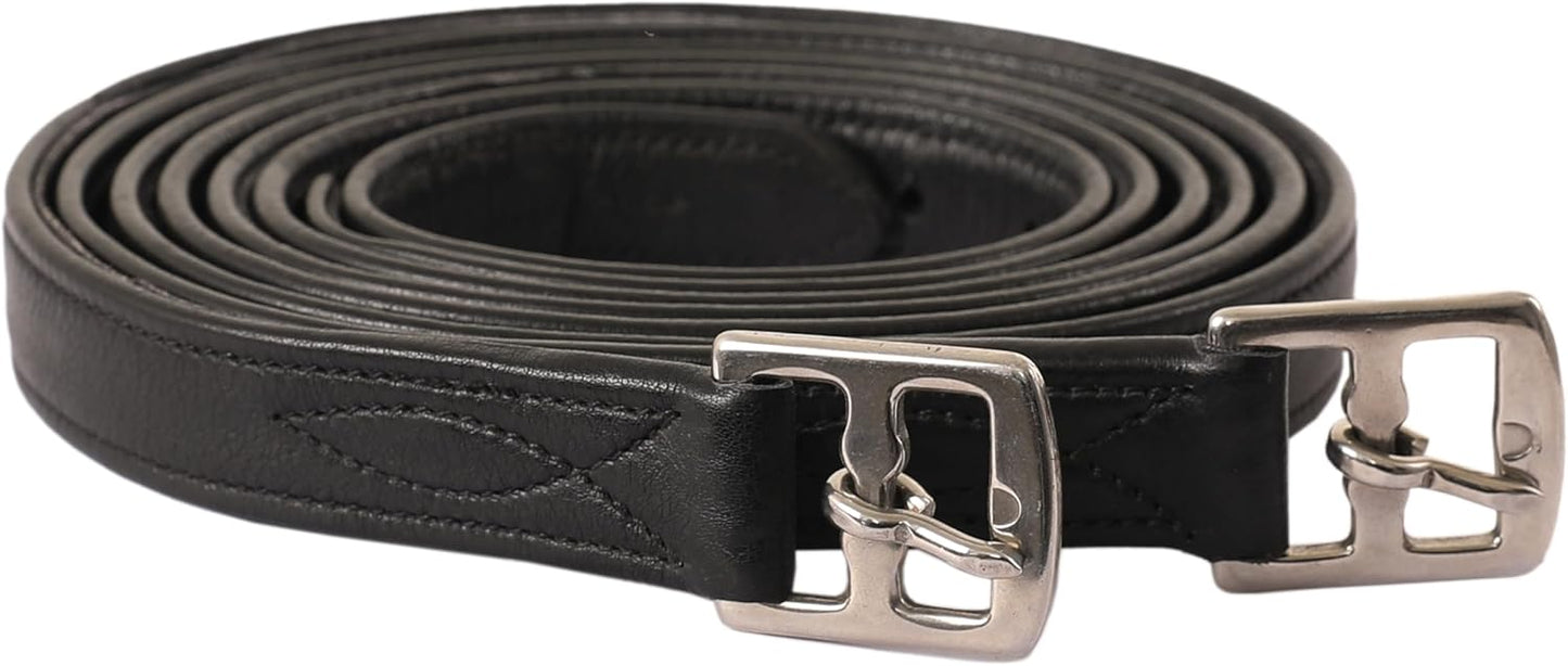 Exion FlexiStrong Stirrup Leathers for English Saddles – 1" Premium Calfskin with Nylon Core – Numbered Holes, Stainless Steel Buckles – Black/Brown – Horse Riding Gear (48"/120cm to 62"/155cm)