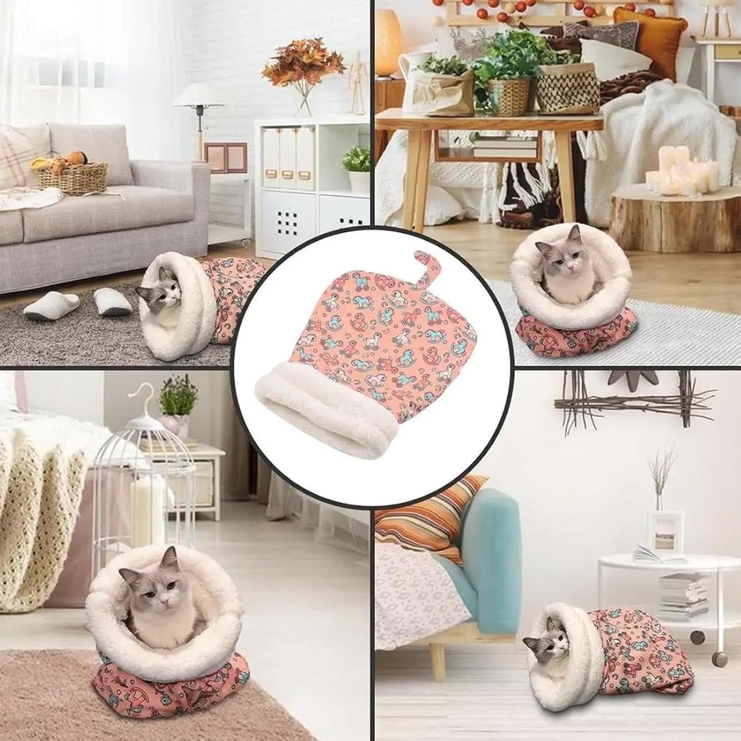 Cat Sleeping Bag - Cozy Pet Nest, Soft Fluffy Washable Bed Cave, Blanket for Indoor Cats (C)