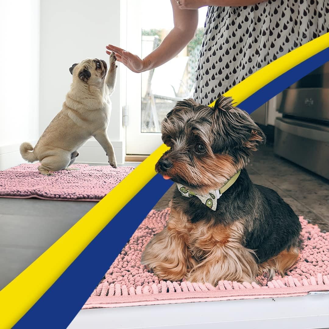 Muddy Mat® Original Dog Door Mat for Muddy Paws, Super Absorbent Microfiber, Non-Slip Washable Pet Rug, Quick Dry Chenille Entryway Carpet, Machine Washable Indoor Outdoor mat, Pink 19"x30"