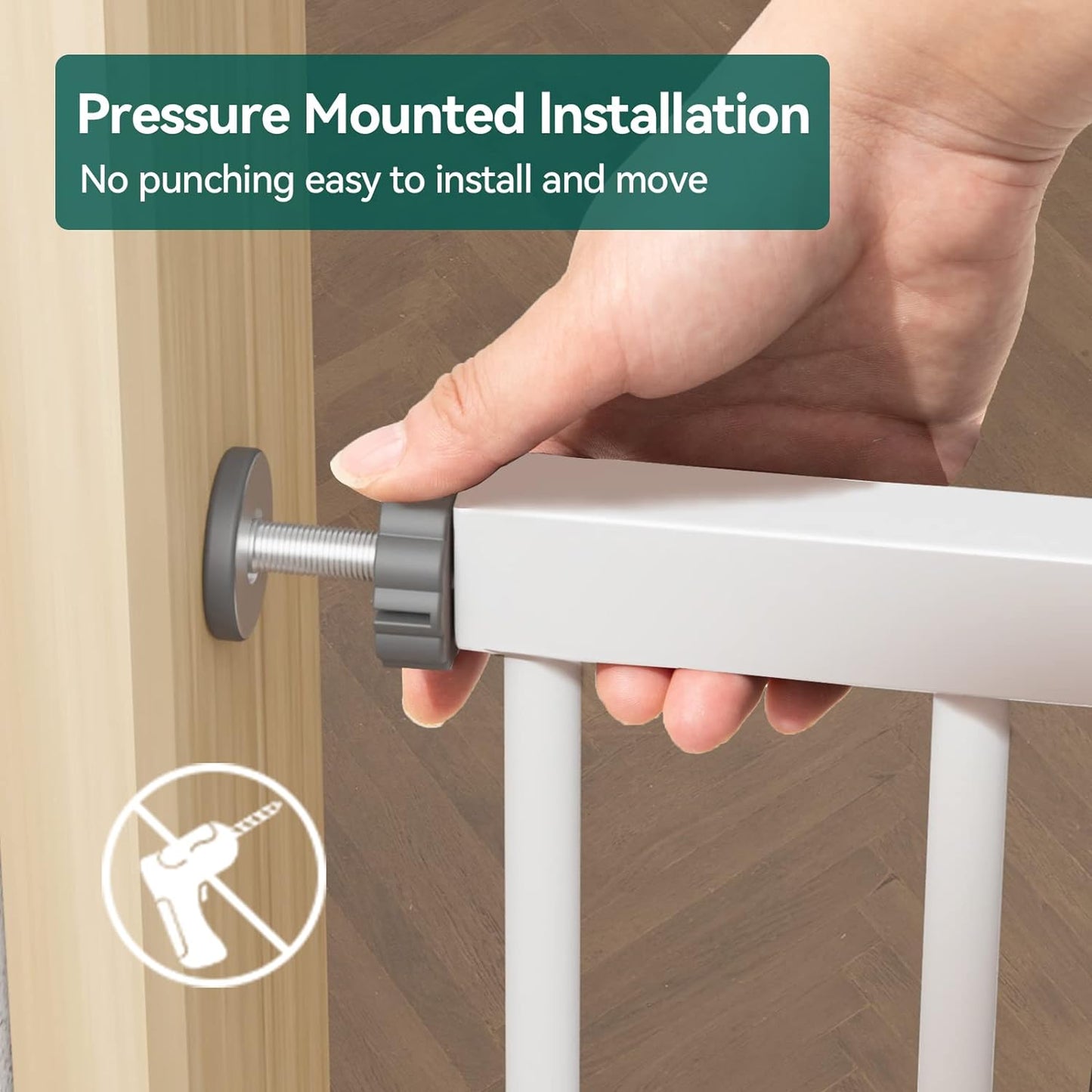 BABELIO 29-55 Inch Extra Wide Baby/Dog Gate, Metal Auto Close, Pressure Mounted Pet Door for Doorways, NO Need Tools and Drilling, with Wall Cups, White