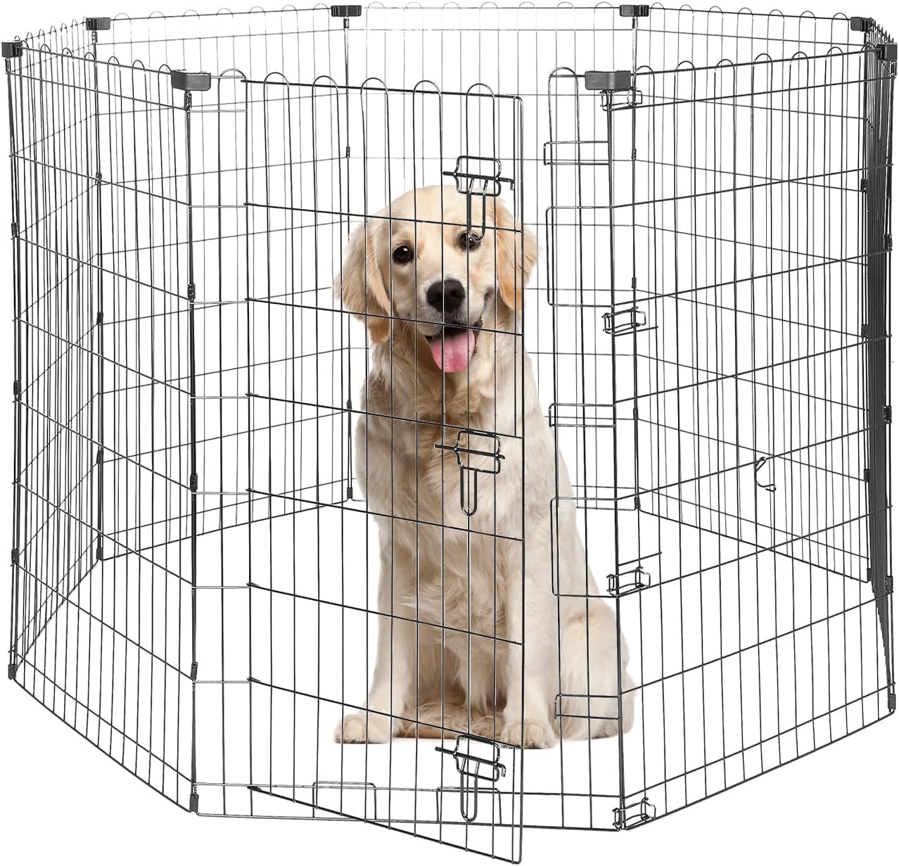 Foldable Dog Playpen 42" Height 8 Panels Metal Exercise Pen with Door - Indoor/Outdoor Dog Play Pen for Medium-Large Dogs, Portable Pet Fence for Yard Garden Camping, Black
