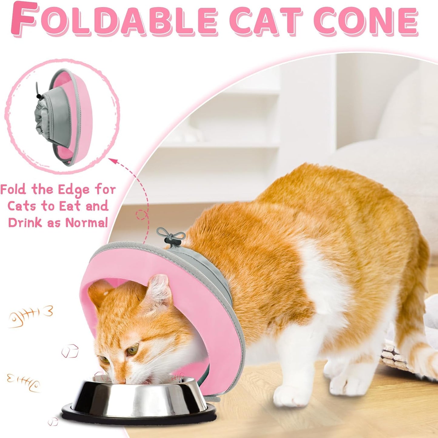 Cat Cone Collar Soft to Stop Licking, Adjustable, Foldable Lightweight Kitten Cones After Surgery Recovery for Cats & Kittens, Cat Cone Alternative (Solid Pink, M)