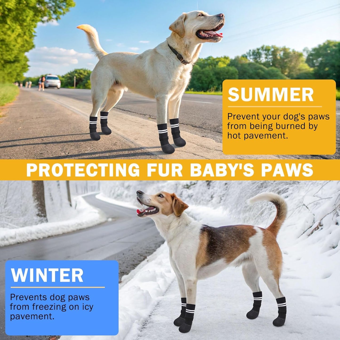 SCENEREAL Anti Slip Dog Boots & Paw Protectors for Hardwood Floor, Extended Dog Socks to Prevent Licking Paws, Waterproof Pet Snow Rain Shoe for Winter Large Senior Dogs, Black L