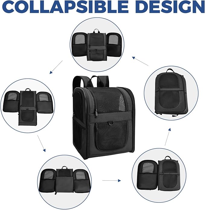 Apollo Walker Dog & Cat Carrier Backpack for 4-15lb Pets - Ventilated Safe Design with Padded Back Support, Breathable Mesh Pet Backpack for Hiking, Travel, Outdoor (Black)