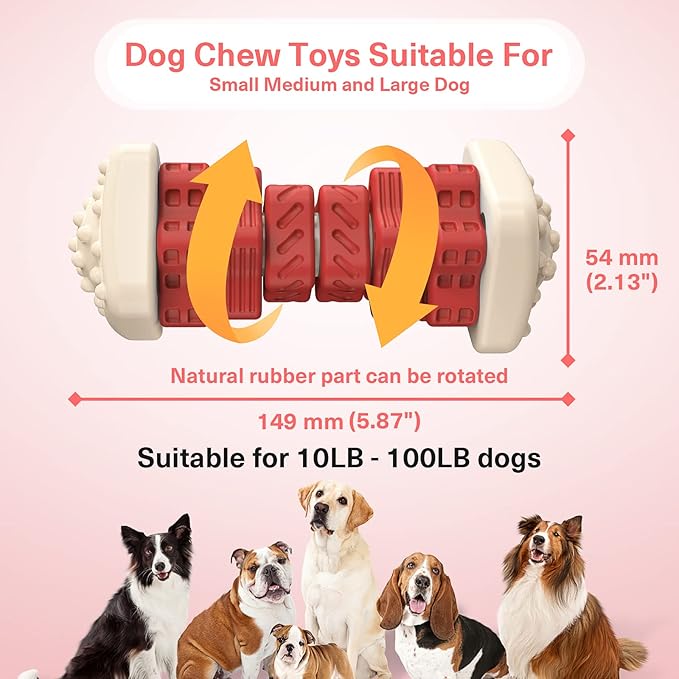 PcEoTllar Dog Toys for Aggressive Chewers, Indestructible Dog Chew Toys, Safe Rubber, for Large Medium Small Dogs - Red -M