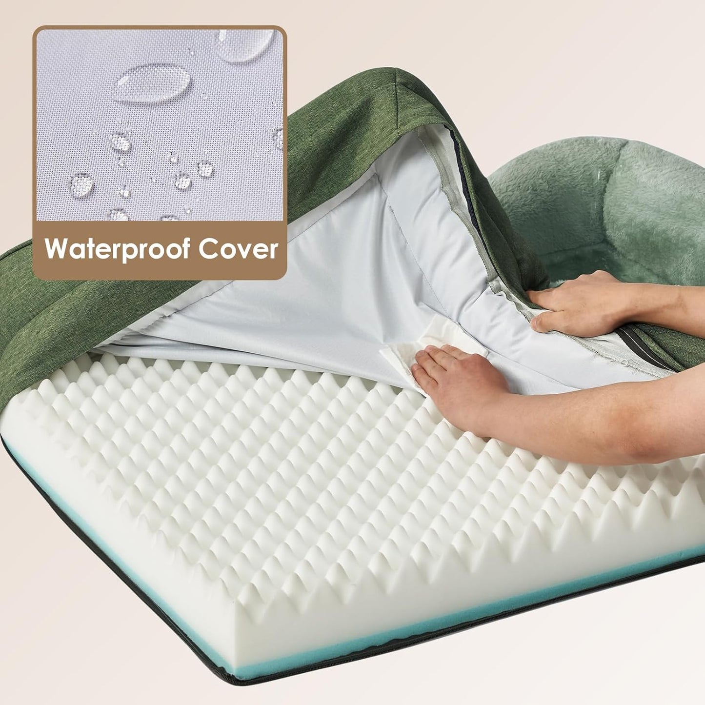 EHEYCIGA Memory Foam Dog Bed for Medium Size, Orthopedic Dog Sofa with Sides and Waterproof Liner, Washable Bolster Pet Couch with Removable Cover, 30x20x6.5 Inch, Green