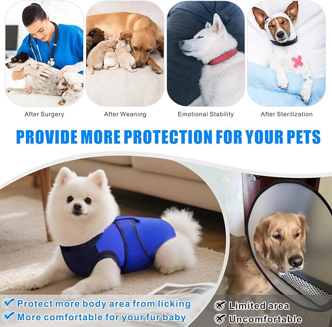Idepet Dog Recovery Suit Female,Dogs Onesie Suit Surgery Male Breathable Pet Bodysuit for Spay Neuter E-Collar & Cone Alternative Surgical Suit Puppy Abdominal Anti Licking Wounds Shirt (Blue, XL)