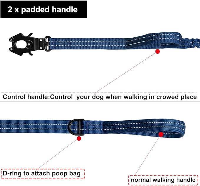 ICEFANG Tactical Dog Leash,K9 Training Walking Bungee Lead with 2 Control Handle,Heavy Duty Quick Release Metal Clasp,for Medium Large Breed (Reflective Blue, 6 FT)