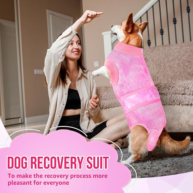 Lukovee Recovery Suit for Dogs, Zipper On Recovery Suit for Female Male Dog, Onesie Abdominal Wounds Cone E-Collar Alternative Prevent Licking Spay Recovery Suit (XX-Large, Pink Tie-dye)