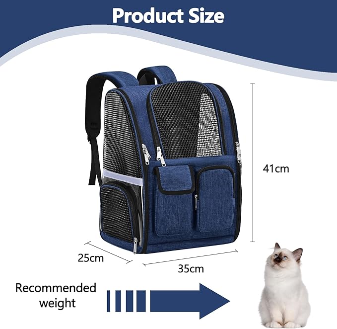 Pet Backpack, Airline Approved Dog Backpack, Cat Bag for Travel Hiking Bike Riding Walking Outdoor, Cat Backpack with Breathable Mesh(Blue)