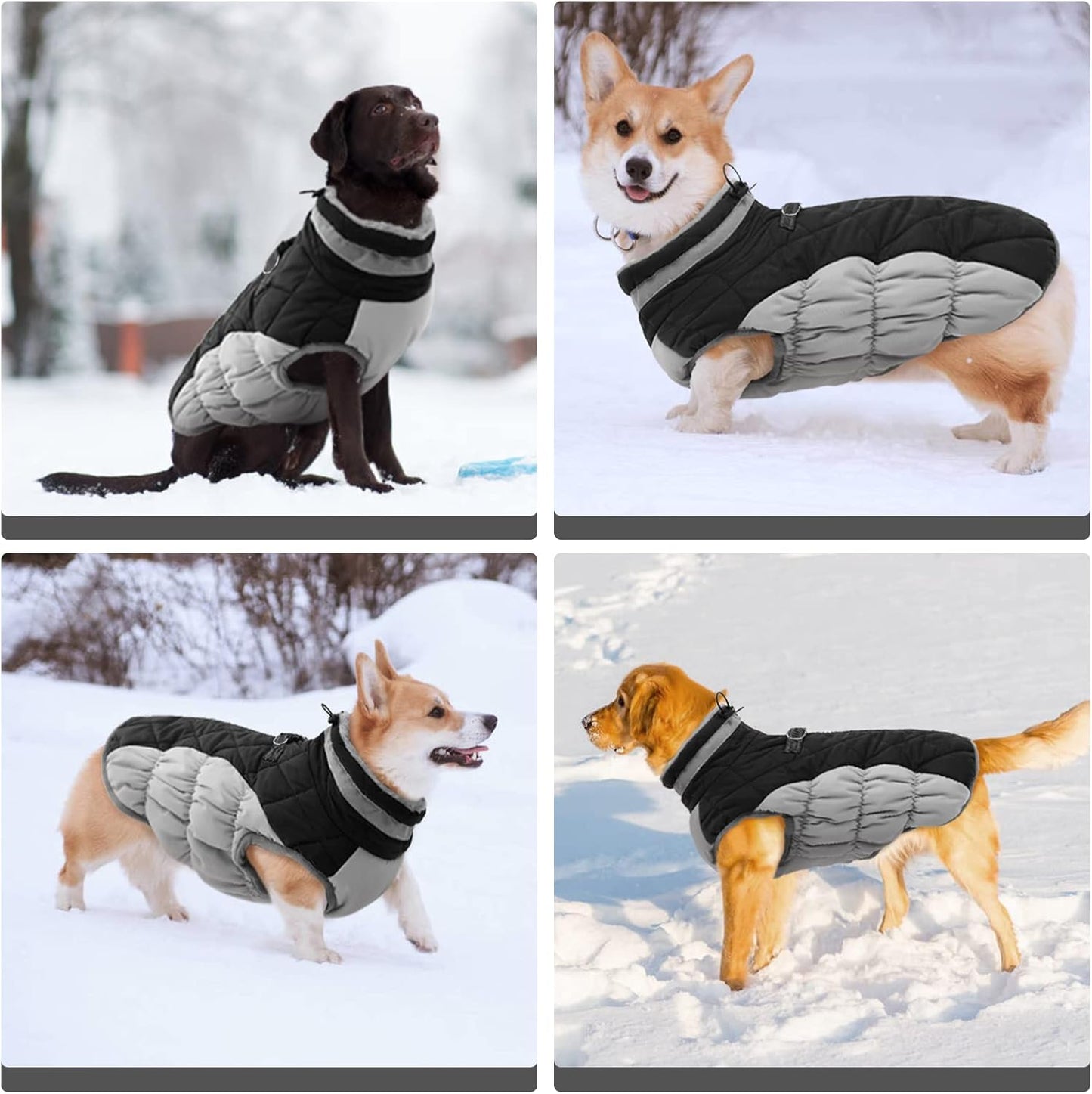 FUAMEY Dog Coat for Small Dogs,Waterproof Dog Winter Jacket with Harness Built in Puppy Cold Weather Coats Reflective Pet Vest with Zipper Warm Fleece Dogs Snowsuit Windproof Black S