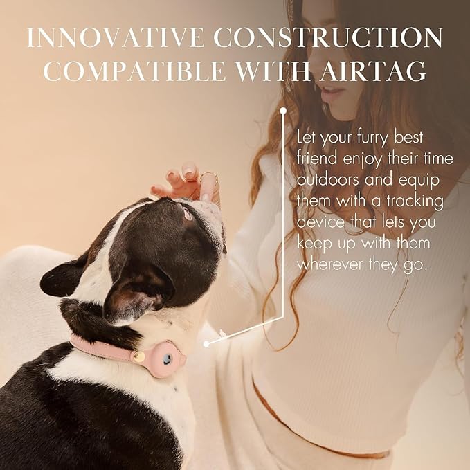 Cupertino Dog Collars, Harnesses & Leashes Made from Vegan Leather with Dog Tracker Device Holder Adjustable Dog Collar (Large, Pink)