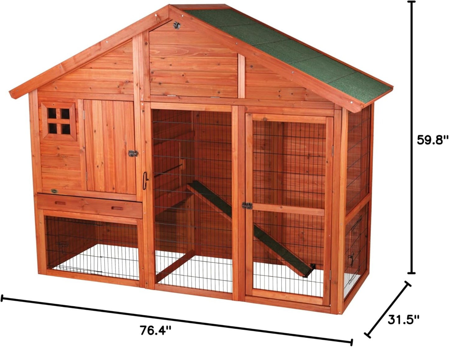 TRIXIE Pet Products Rabbit Hutch with Gabled Roof, 76.25 x 31.5 x 59.75 inches