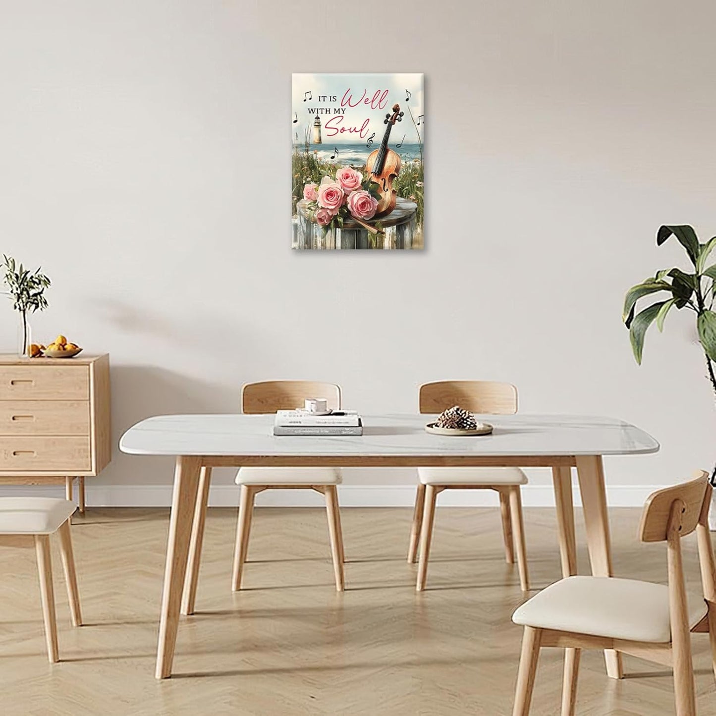 Violin Pictures Wall Art, Music Rustic Country Inspirational Bathroom Wall Decor, Coastal lighthouse Framed Painting Rose Aesthetics Canvas Artwork for Bedroom Living Room Decorations 20"L x 16"W