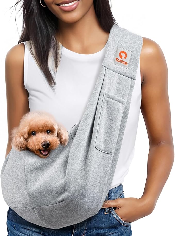 Tomkas Small Dog Sling Carrier - Classic Pocket & Classic Strap - for 3-10 lbs Pets(Grey)