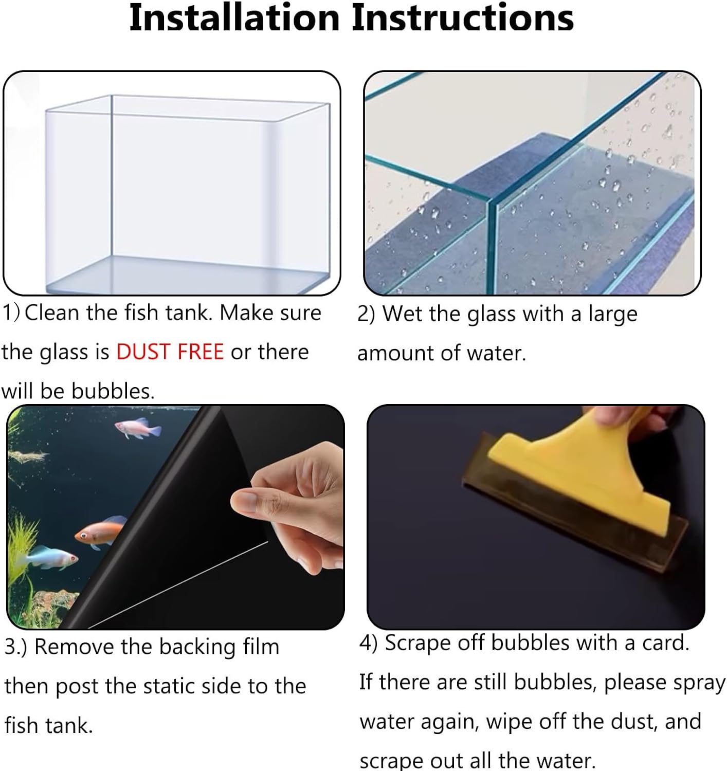 Fish Tank Aquarium Background - Black, Electrostatic Adhesion, Glue-Free, Easy Installation, Traceless Removal, Size 23.6 X 78.7 Inch