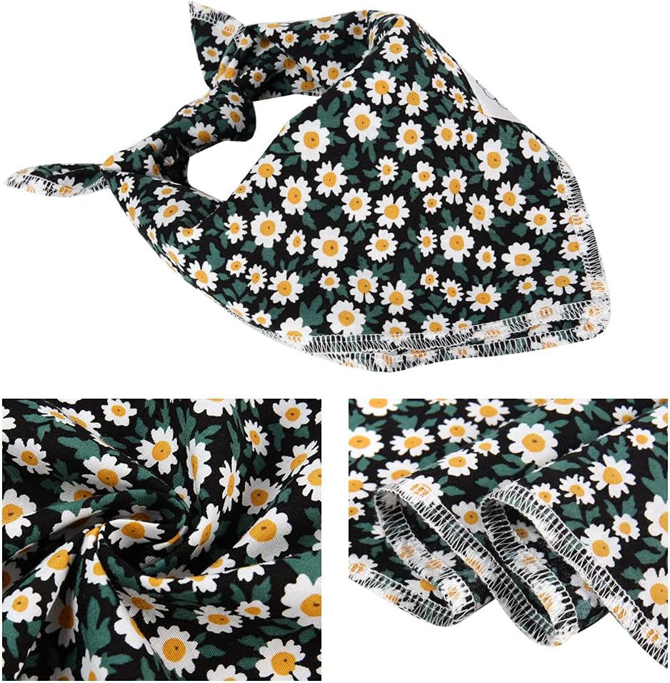 E-Clover Dog Bandanas & Matching Scrunchie Set Girl Dog Scarf Bibs with Bow Scrunchie for Small Dogs Puppy Pet Owner Gifts Flower Black