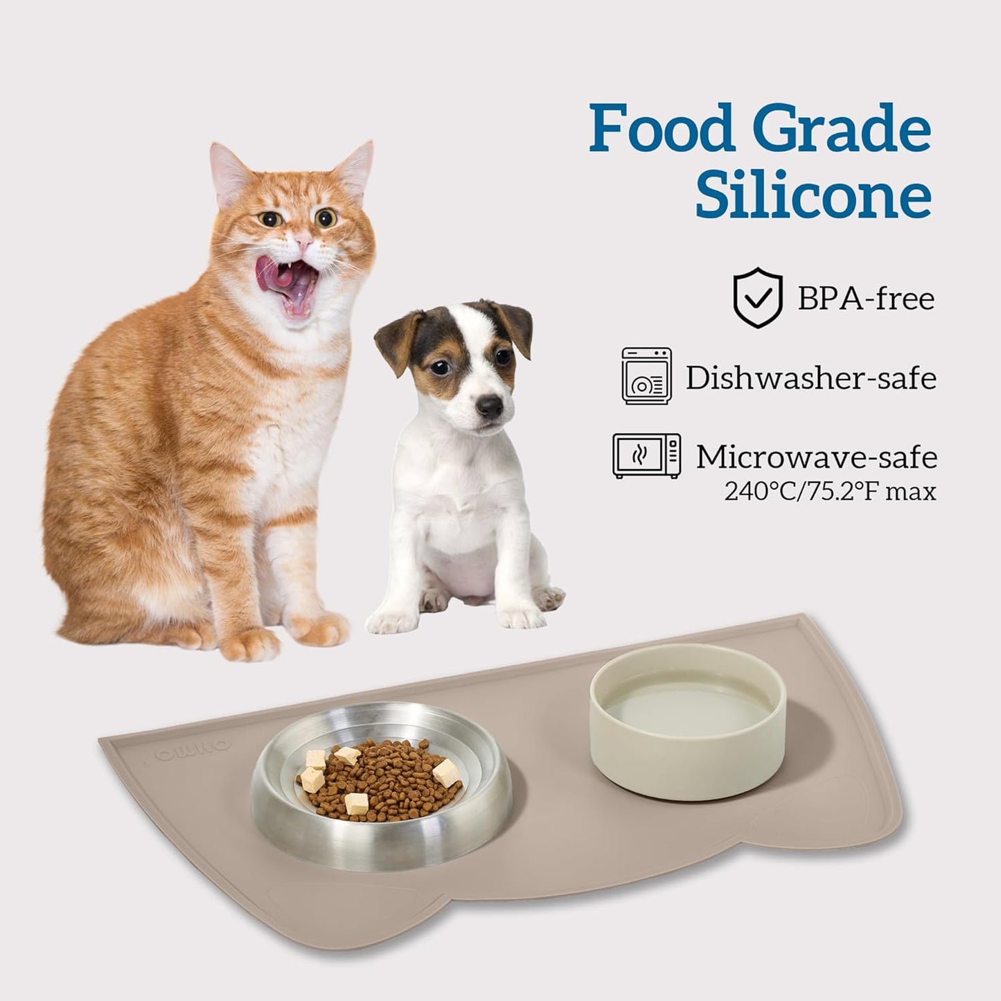 OHMO - Cat Food Mat, Silicone Pet Feeding Mat for Floor Non-Skid Waterproof Dog Water Bowl Tray, Easy to Clean Pet Placemat