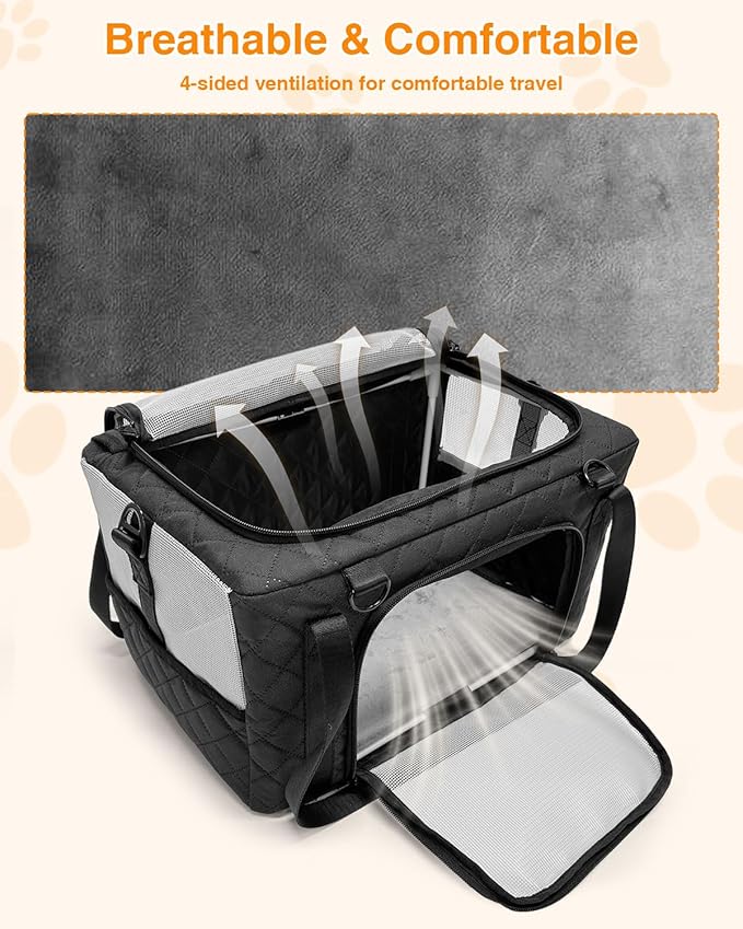 PETUX Small Cat Carrier - Pet Carrier Airline Approved for Kitten Under 10 lb - Escape-Proof, Foldable & Portable Cat Carriers for Travel, Vet Visits with Removable Bag, Safety Buckle ＆ Leash - Grey