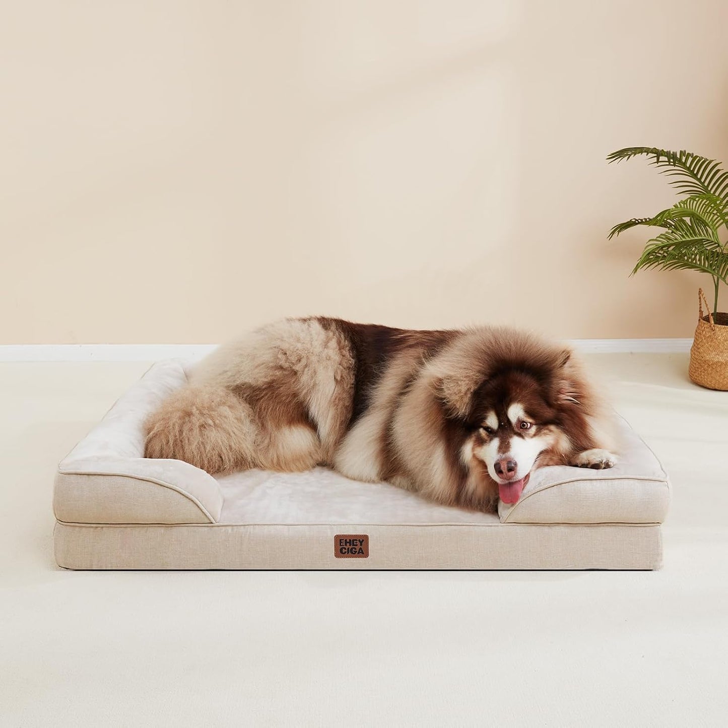 EHEYCIGA Orthopedic Dog Bed for Large Dogs, Waterproof Memory Foam, Non-Slip Bottom, Beige, 35"L x 22"W x 6.5"Th