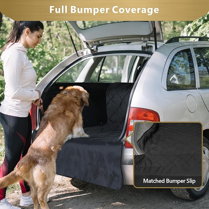 F-color SUV Cargo Liner for Dogs, Water Resistant Pet Cover Dog Seat Mat SUVs Sedans Vans with Bumper Flap Protector, Non-Slip, Large Size Universal Fit, Black