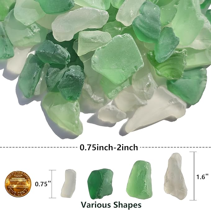 Sea Glass Block - 1LB Green Mixed Frosted Sea Glass - Vase Filler and Aquarium Ornament, DIY Craft Supplies for Art, Sea Glass Decor, Beach Weddings, and Home Decor