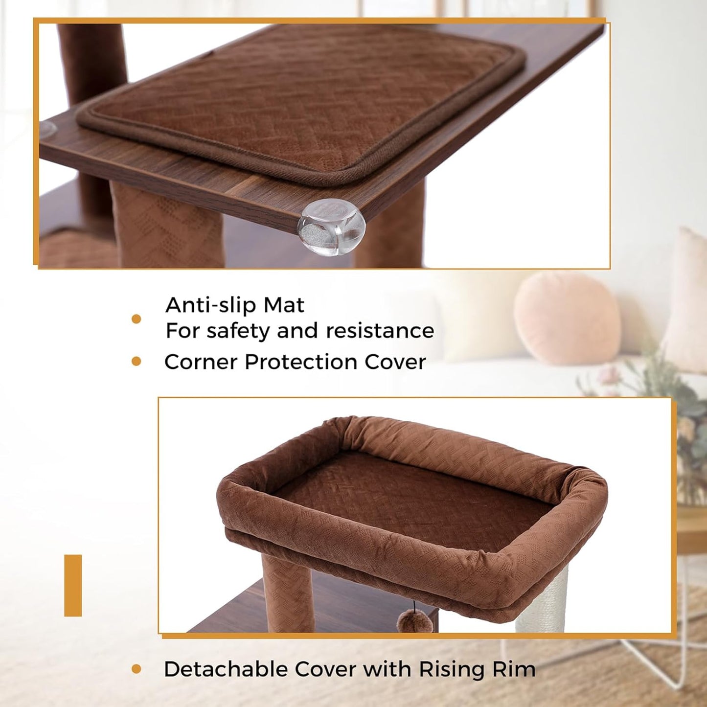 Tall Cat Tree with Litter Box Enclosure 56.7" Wooden Cat Tower for Large Cats with Cat Hammock House Bed (Wood Black)