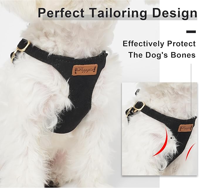 Puppytie No Pull Small Dog Harness with Multifunction Dog Leash,Lightweight Soft Adjustable No Choke Escape Proof Pet Harness Vest Pet Harness Vest,Black,S