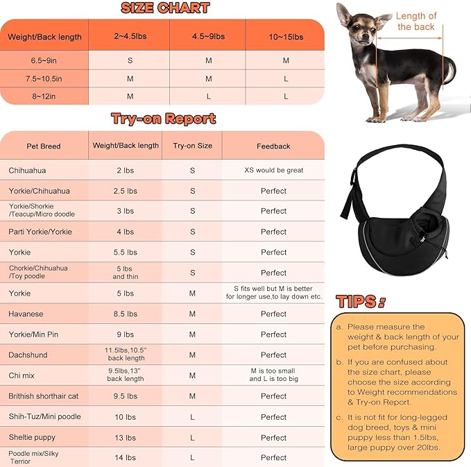 YUDODO Pet Sling Carrier for Small Dogs & Cats – Hands-Free Puppy Carrier with Safety Hook, Large Zipper Pocket, Soft Breathable Mesh, Adjustable Strap & Reflective Strip (Black 2.0 S)