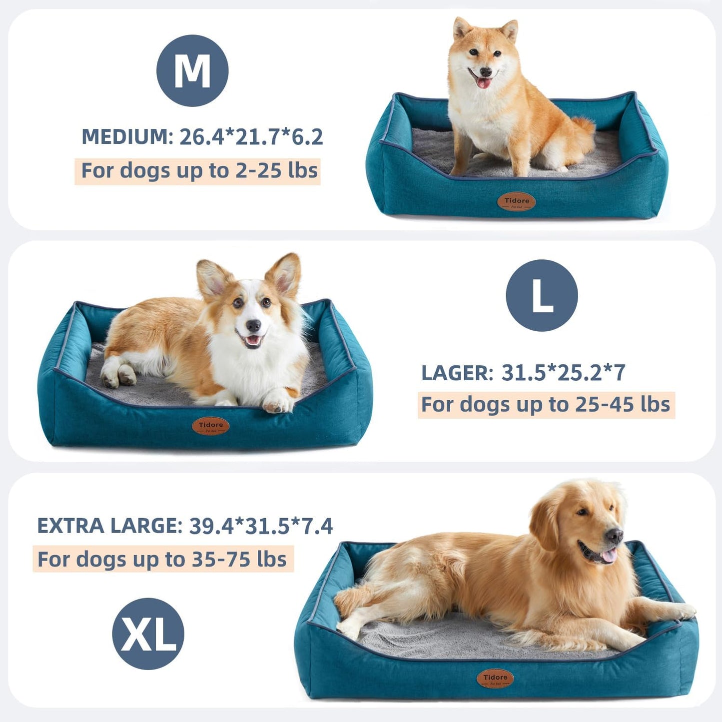 Orthopedic Dog Beds for Medium Dogs, Durable Egg Crate Foam Sofa Dog Bed wit Washable Removable Cover,Waterproof Lining,Pet Bed for Large Dogs (Peacock Blue, 31.5" L x 25.2" W x 7" Th)
