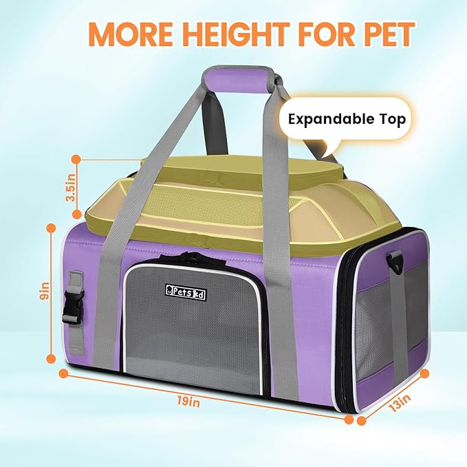 Petskd Top-Expandable Pet Carrier with Wheels 19x13x9 Inches Southwest Allegiant Airlines Approved, Soft-Sided Carrier for Small Dog Under 12 lbs and Large Cat Under 15 lbs(Purple)