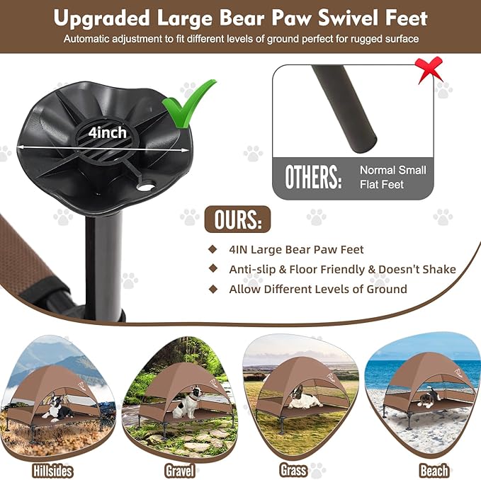 Upgraded Elevated Dog Bed with Canopy, Portable Raised Outdoor Dog Bed with Stable Anti-Slip Feet, Raised Wider Shade Pet Bed Cot for Large Dogs Camping, Indoor & Outdoor Use