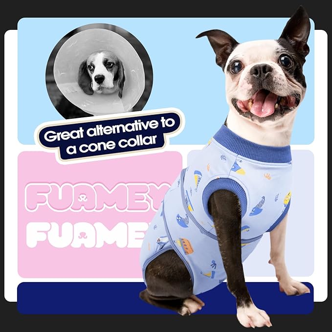 FUAMEY Recovery Suit for Dogs After Surgery,Soft Breathable Dog Bodysuit E-Collar & Cone Alternative Surgical Suit,Male Female Dog Neuter Spay Suits Anti Licking Wounds Onesie Blue Boat XL