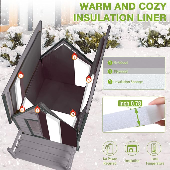 Metal Frame Dog House with Insulated Liner for Indoor & Outdoor Use - Large Dog Kennel with Weatherproof Roof & Foot Pads for Small, Medium & Large Dogs(Grey)