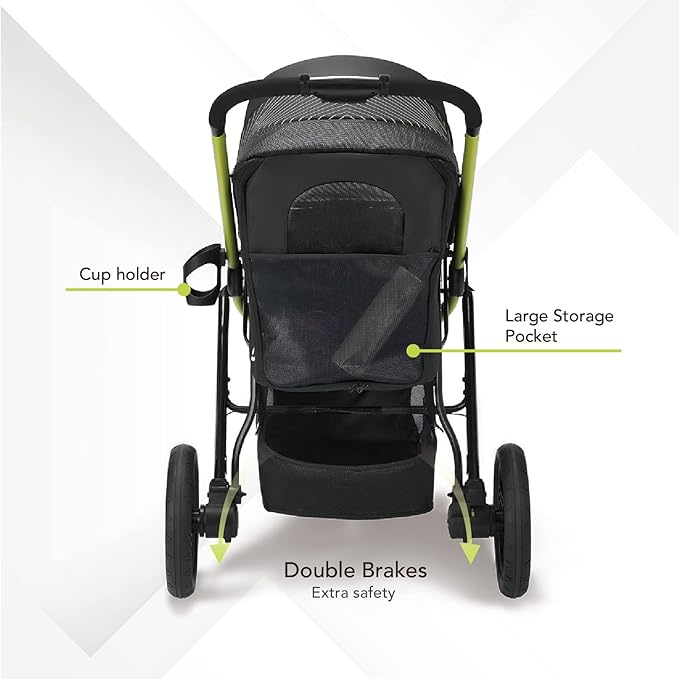 ibiyaya The Beast Pet Jogging Stroller for All Terrains, 3-Wheel Dog Carrier with Double Breaks, Zipperless Large Stroller for Running & Hiking, Multiple Small Dogs, Medium Dogs, or Cats (Jet Black)