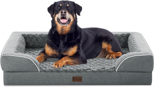 Orthopedic Waterproof Dog Bed for Extra Large Dogs, Memory Foam XL Dog Bed with Sides, Egg-Crate Foam and Non-Slip Bottom Jumbo Dogs Couch Beds with Washable Removable Cover(Jumbo,Grey)