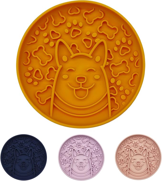 Silicone Slow Feeder Bowl for Dogs, Suction Cup Design, Non-Slip Base, Puppy Pattern Eating Slow, for All Breed Dogs (Dark Yellow)